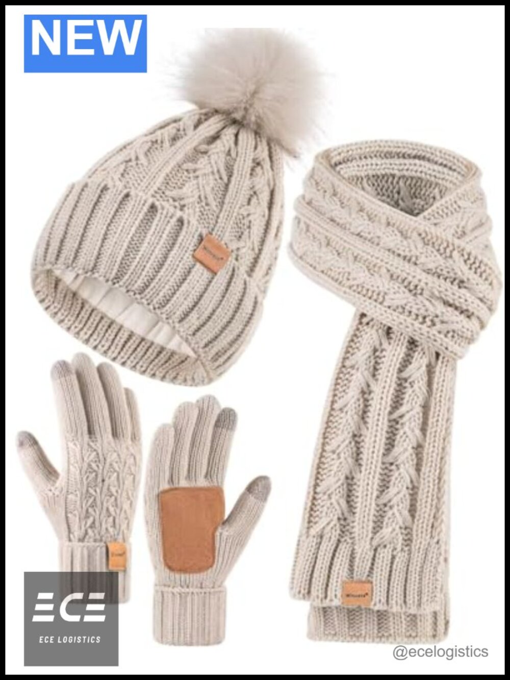 Fleece Lined Winter Beanie Scarf Gloves Set - 3 Piece Cold Weather Accessories